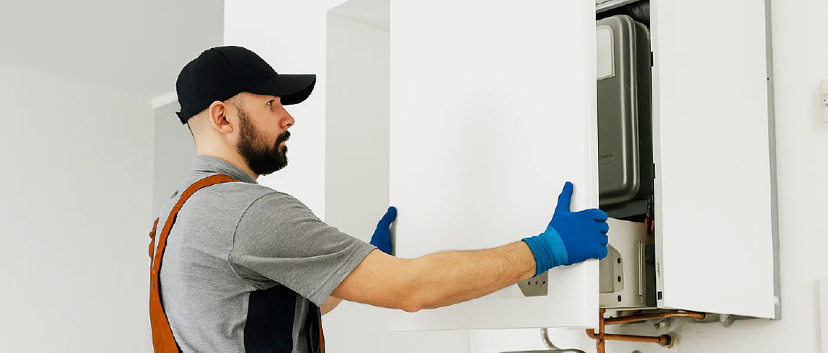 HVAC dealer installing a residential boiler system