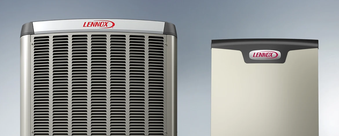 Side‑by‑side Lennox HVAC units, including a heat pump and furnace
