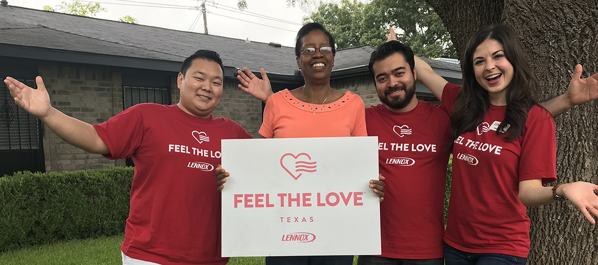 Lennox Feel the Love participants celebrating with a homeowner