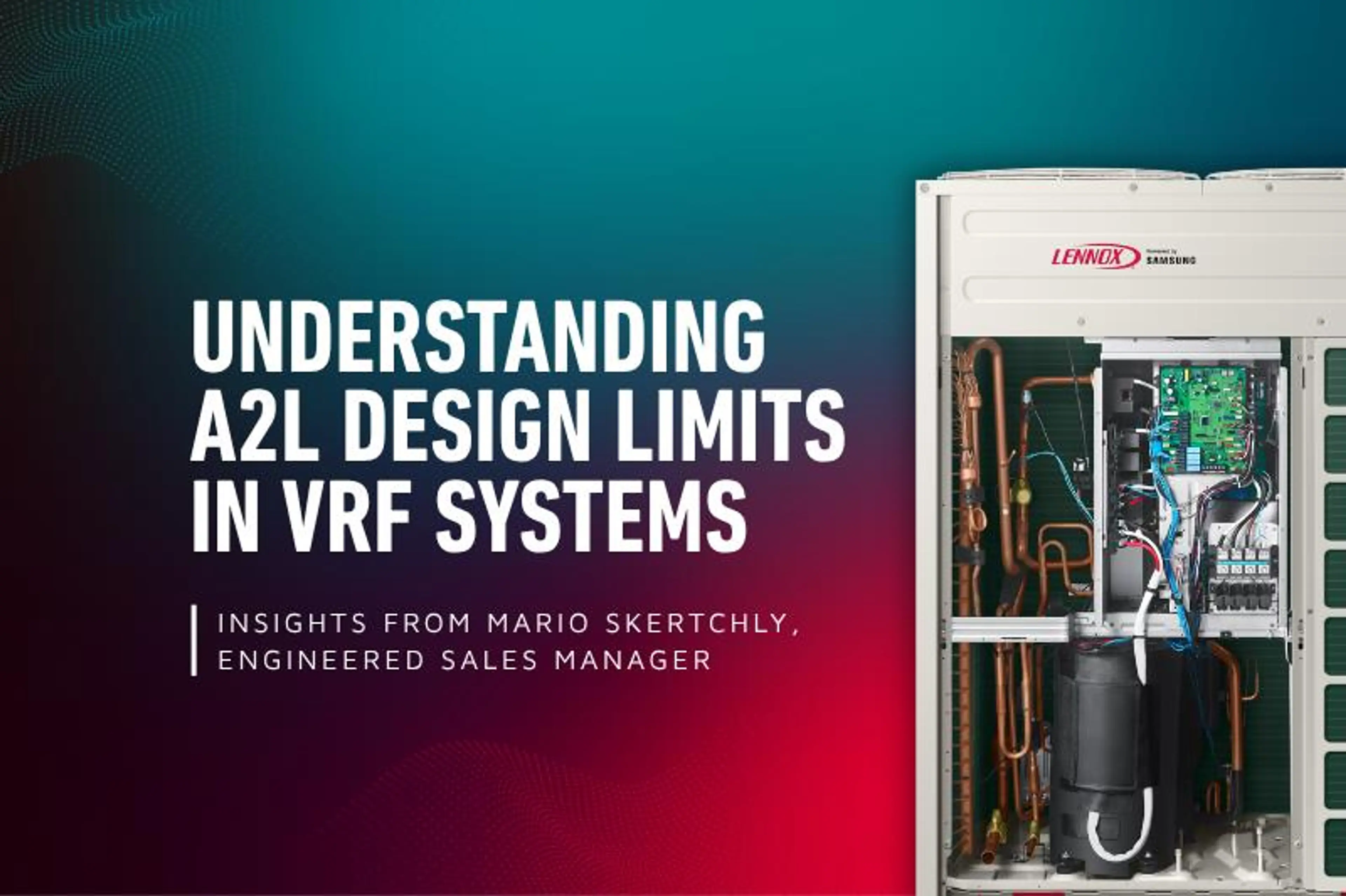 VRF system layout with A2L refrigerant charge limit calculations and mitigation strategies.