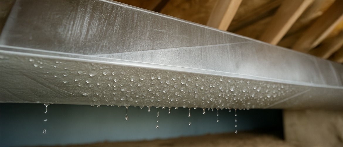 Water droplets on air duct due to condensation